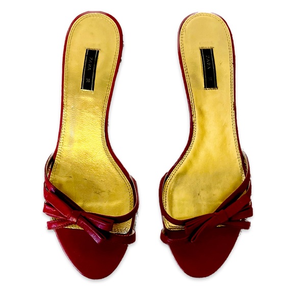 Zara Red & Gold Summer Leather Sandals with 1.5 inches Heels - Picture 2 of 8